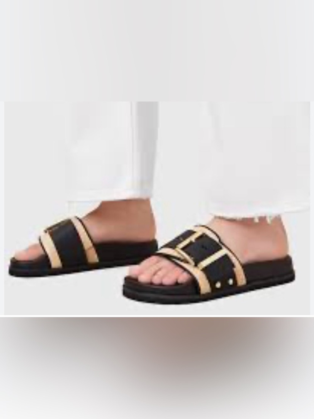 All Saints Black and Beige Slide Sandals